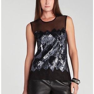 BCBGMaxAzria XS Jalen Sequin Mesh Top